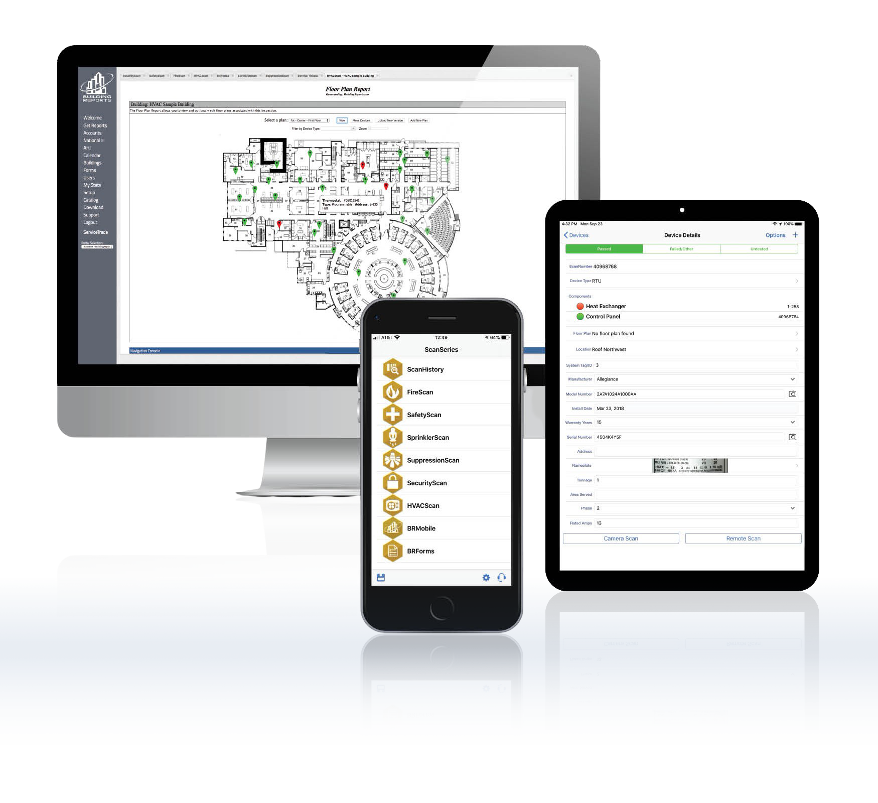 Screenshots of Device Details and Floor Plan Report